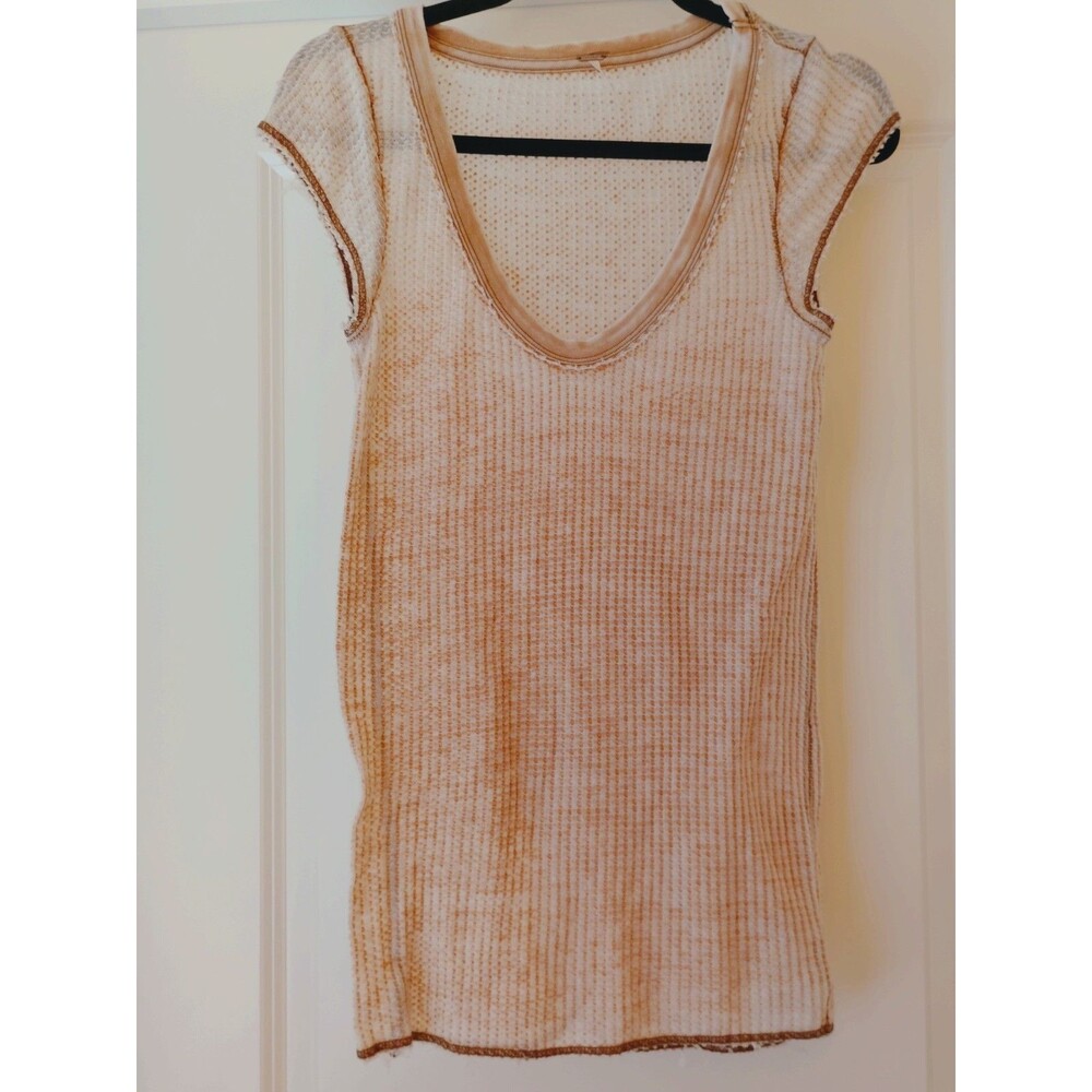 Free People Arthur Waffle Knit Cap Slevee Top Light Brown Size Medium
